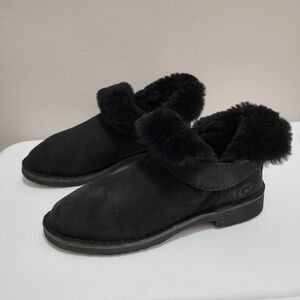 UGG Black Suede Fur-Lined Ankle Booties